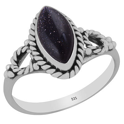 Stunning Twisted Wire Work Around Blue Sun Stone Marquise Shape 925 Sterling Solid Silver Ring - R3403146-8