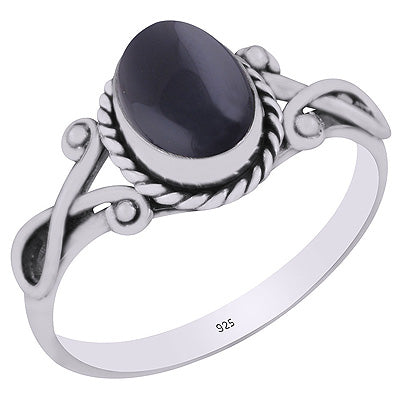 Gorgeous Twisted Wire Work Around Black Onyx Oval Shape 925 Sterling Solid Silver Ring - R3403148-13