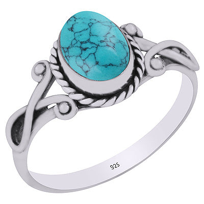 Gorgeous Twisted Wire Work Around Turquoise Oval Shape 925 Sterling Solid Silver Ring - R3403148-2