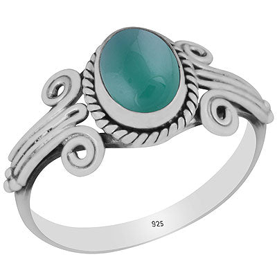 Beautiful Coil Work Around Green Onyx Oval Shape 925 Sterling Solid Silver Ring - R3403149-7