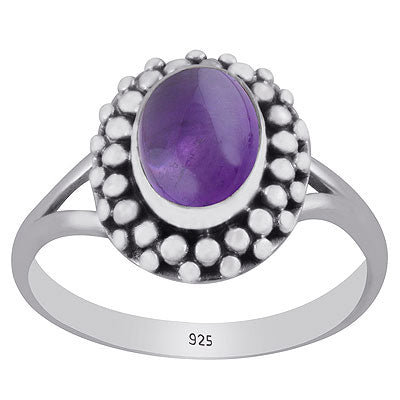 Gorgeous Rawa Work Pattern Around Amethyst Oval Shape 925 Sterling Solid Silver Ring - R3403150-1