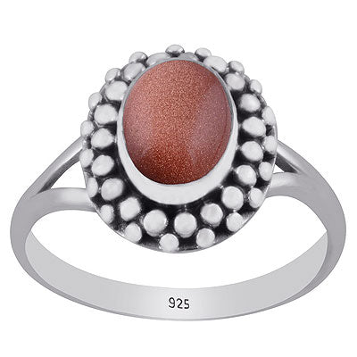 Gorgeous Rawa Work Pattern Around Golden Sun Stone Oval Shape 925 Sterling Solid Silver Ring - R3403150-8