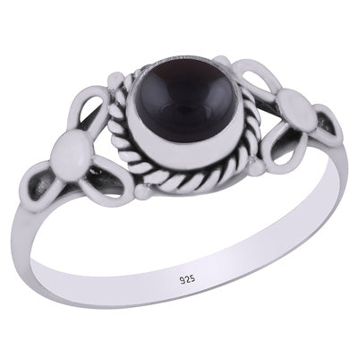 Alluring Handcrafted Pattern Around Black Onyx Round Shape 925 Sterling Solid Silver Ring - R3403151-14