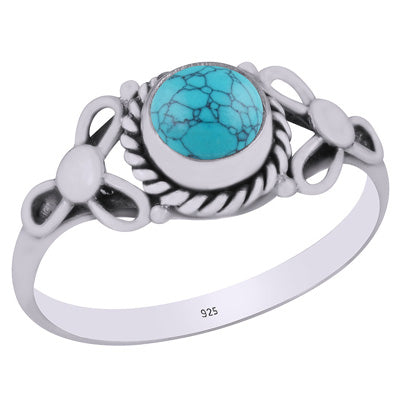 Alluring Handcrafted Pattern Around Turquoise Round Shape 925 Sterling Solid Silver Ring - R3403151-3