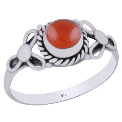 Alluring Handcrafted Pattern Around Carnelian Round Shape 925 Sterling Solid Silver Ring - R3403151-6