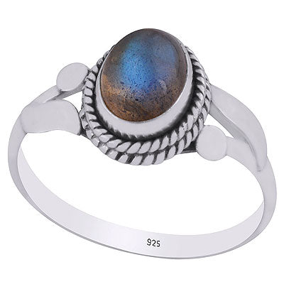 Stunning Rawa & Twisted Wire Work Around Labradorite Oval Shape 925 Sterling Solid Silver Ring - R3403154-5