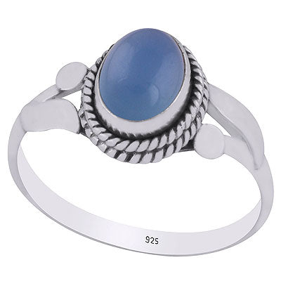 Stunning Rawa & Twisted Wire Work Around Blue Chalcedony Oval Shape 925 Sterling Solid Silver Ring - R3403154-8