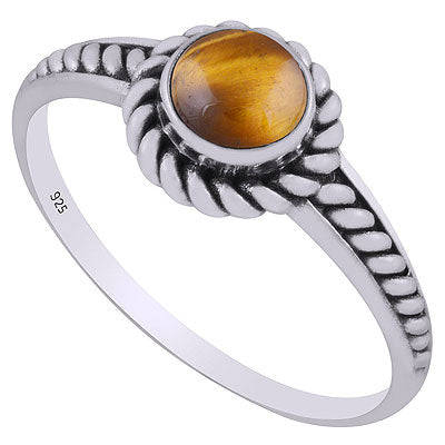 Stunning Twisted Wire Work Around Tiger's Eye Round Shape 925 Sterling Solid Silver Ring - R3403160-9