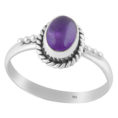 Alluring Rawa & Textured Wire Work Around Amethyst Oval Shape 925 Sterling Solid Silver Ring - R3403178-1