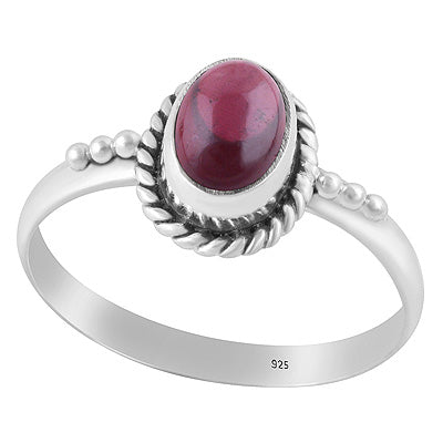 Alluring Rawa & Textured Wire Work Around Garnet Oval Shape 925 Sterling Solid Silver Ring - R3403178-2