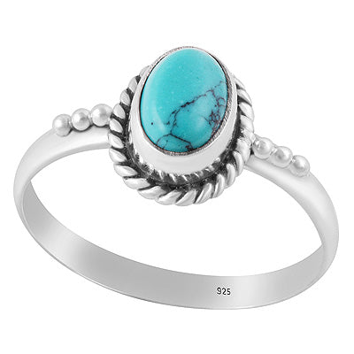Alluring Rawa & Textured Wire Work Around Turquoise Oval Shape 925 Sterling Solid Silver Ring - R3403178-3