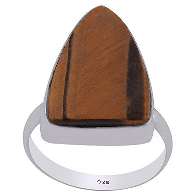 Stunning Shaped Gemstone Tiger's Eye Shield Shape 925 Sterling Solid Silver Ring - R3403197-9