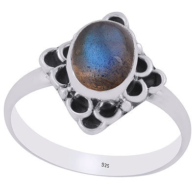Gorgeous Oxidised Pattern Around Labradorite Oval Shape 925 Sterling Solid Silver Ring - R3403199-5