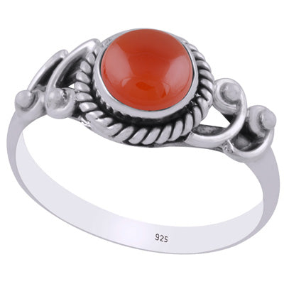 Beautiful Handcrafted Work Around Carnelian Round Shape 925 Sterling Solid Silver Ring - R3403200-10