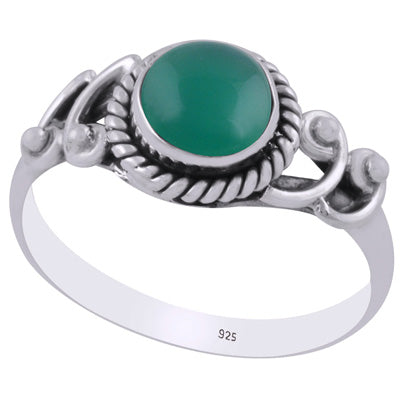 Beautiful Handcrafted Work Around Green Onyx Round Shape 925 Sterling Solid Silver Ring - R3403200-11