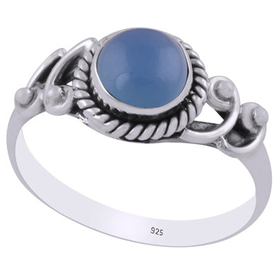 Beautiful Handcrafted Work Around Blue Chalcedony Round Shape 925 Sterling Solid Silver Ring - R3403200-12