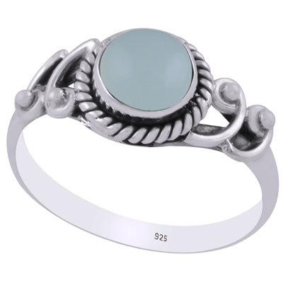 Beautiful Handcrafted Work Around Aqua Chalcedony Round Shape 925 Sterling Solid Silver Ring - R3403200-13