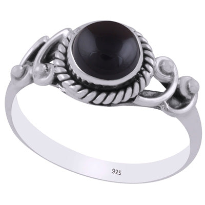 Beautiful Handcrafted Work Around Black Onyx Round Shape 925 Sterling Solid Silver Ring - R3403200-8