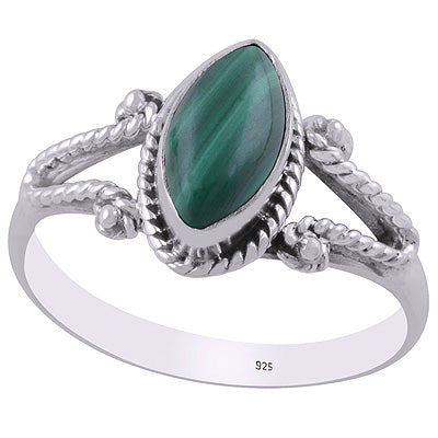 Beautiful Twisted Wire Work Around Malachite Marquise Shape 925 Sterling Solid Silver Ring - R3403201-14