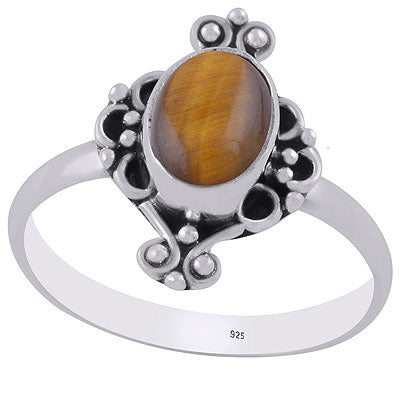 Beautifully Handcrafted Work Around Tiger's Eye Oval Shape 925 Sterling Solid Silver Ring - R3403206-7