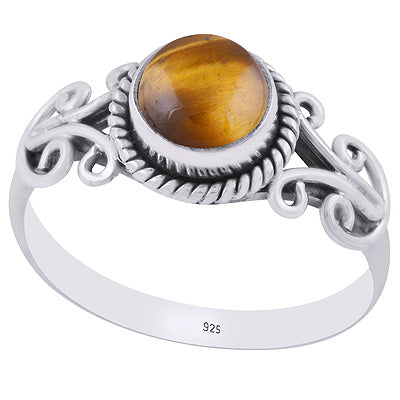 Alluring Wire Work Around Tiger's Eye Round Shape 925 Sterling Solid Silver Ring - R3403207-14