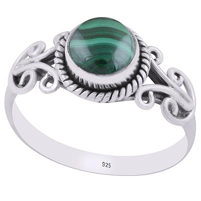 Alluring Wire Work Around Malachite Round Shape 925 Sterling Solid Silver Ring - R3403207-15