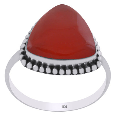 Alluring Rawa Work Around Carnelian Triangle Shape 925 Sterling Solid Silver Ring - R3403209-13