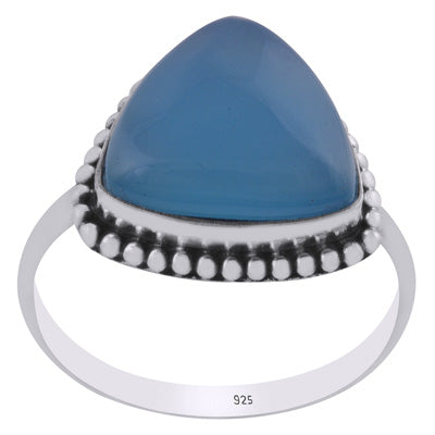 Alluring Rawa Work Around Blue Chalcedony Triangle Shape 925 Sterling Solid Silver Ring - R3403209-15