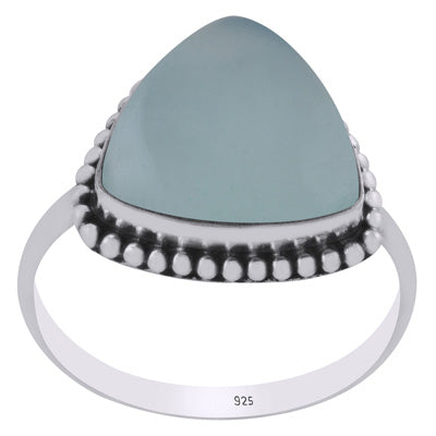 Alluring Rawa Work Around Aqua Chalcedony Triangle Shape 925 Sterling Solid Silver Ring - R3403209-16