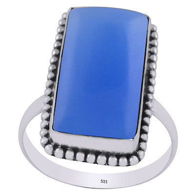 Stunning Handcrafted Rawa Work Around Blue Chalcedony Rectangle Shape 925 Sterling Solid Silver Ring - R3403210-8