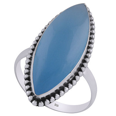 Beautifully Handcrafted Rawa Work Around Blue Chalcedony Marquise Shape 925 Sterling Solid Silver Ring - R3403211-8