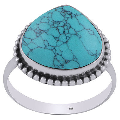 Beautiful Rawa Work Around Turquoise Drop Shape 925 Sterling Solid Silver Ring - R3403213-1