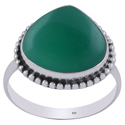 Beautiful Rawa Work Around Green Onyx Drop Shape 925 Sterling Solid Silver Ring - R3403213-6