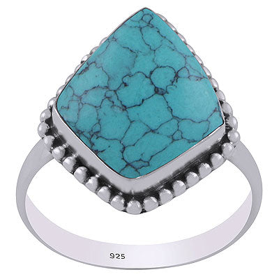 Gorgeous Rawa Work Around Turquoise Kite Shape 925 Sterling Solid Silver Ring - R3403214-1