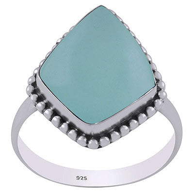 Gorgeous Rawa Work Around Aqua Chalcedony Kite Shape 925 Sterling Solid Silver Ring - R3403214-10