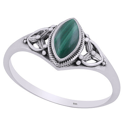 Gorgeous Handcrafted Work Around Malachite Marquise Shape 925 Sterling Solid Silver Ring - R3403221-12
