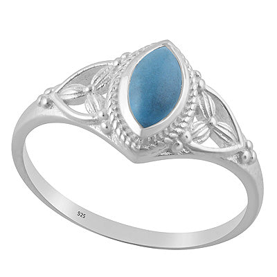 Gorgeous Handcrafted Work Around Turquoise Marquise Shape 925 Sterling Solid Silver Ring - R3403221-53