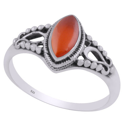 Beautifully Handcrafted Rawa Work Around Carnelian Marquise Shape 925 Sterling Solid Silver Ring - R3403222-7