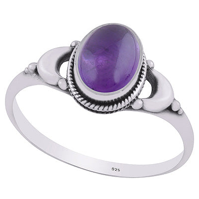 Alluring Crescent Moon Amethyst Oval Shape 925 Sterling Solid Silver Ring - R3403224-1