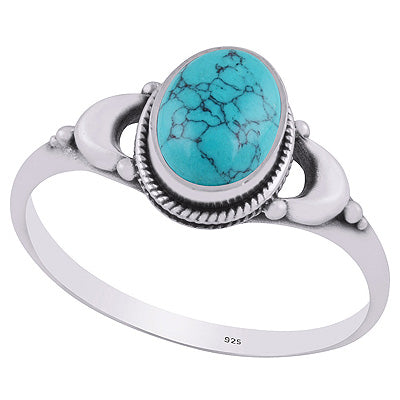 Alluring Crescent Moon Turquoise Oval Shape 925 Sterling Solid Silver Ring - R3403224-3