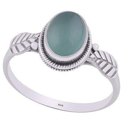 Alluring Textured Leaf Around Aqua Chalcedony Oval Shape 925 Sterling Solid Silver Ring - R3403225-13