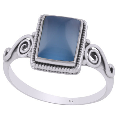 Stunning Coil Wire Work Around Blue Chalcedony Rectangle Shape 925 Sterling Solid Silver Ring - R3403228-15