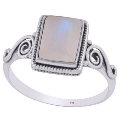 Stunning Coil Wire Work Around Rainbow Moonstone Rectangle Shape 925 Sterling Solid Silver Ring - R3403228-3