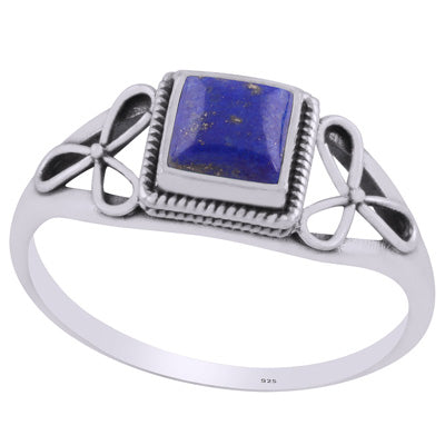 Gorgeous Flower Handcrafted Around Lapis Square Shape 925 Sterling Solid Silver Ring - R3403229-6