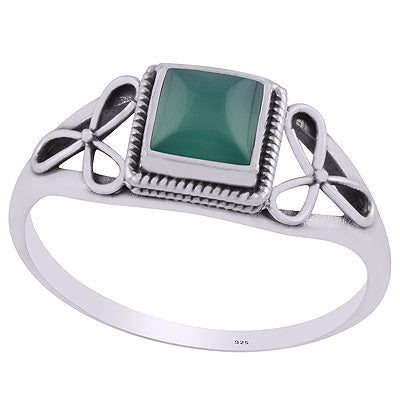 Gorgeous Flower Handcrafted Around Green Onyx Square Shape 925 Sterling Solid Silver Ring - R3403229-8