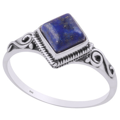 Beautiful Handcrafted Work Around Lapis Rhombus Shape 925 Sterling Solid Silver Ring - R3403230-6