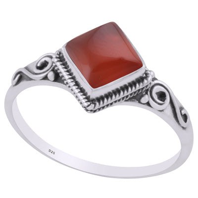 Beautiful Handcrafted Work Around Carnelian Rhombus Shape 925 Sterling Solid Silver Ring - R3403230-7