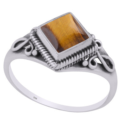 Beautifully Handcrafted Wire Work Around Tiger's Eye Rhombus Shape 925 Sterling Solid Silver Ring - R3403232-12
