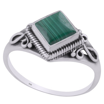 Beautifully Handcrafted Wire Work Around Malachite Rhombus Shape 925 Sterling Solid Silver Ring - R3403232-13