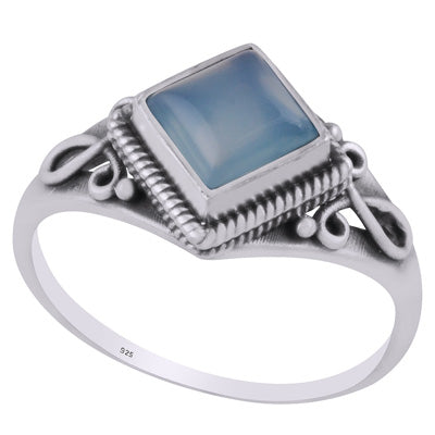 Beautifully Handcrafted Wire Work Around Blue Chalcedony Rhombus Shape 925 Sterling Solid Silver Ring - R3403232-9